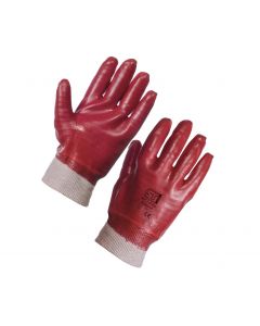 PVC  KNIT WRIST GLOVES RED 12 PAIRS 