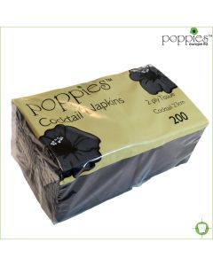 POPPIES COCKTAIL NAPKINS BLACK 2PLY 24CM  - 2000 PACK